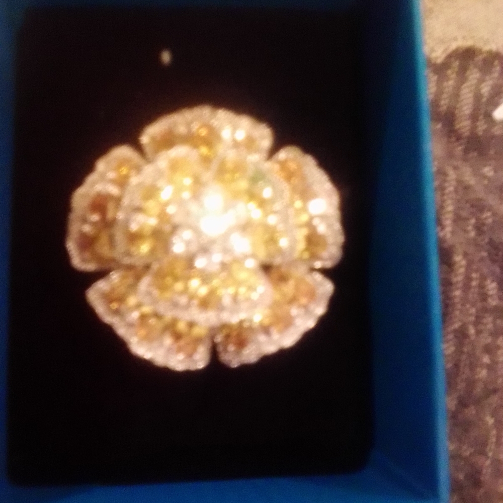 Beautiful Citrine Ring Cz Flower Ring Moveable Petals Sterling Silver 925